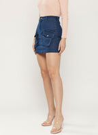 Denim Straight Cargo Mini Skirt
