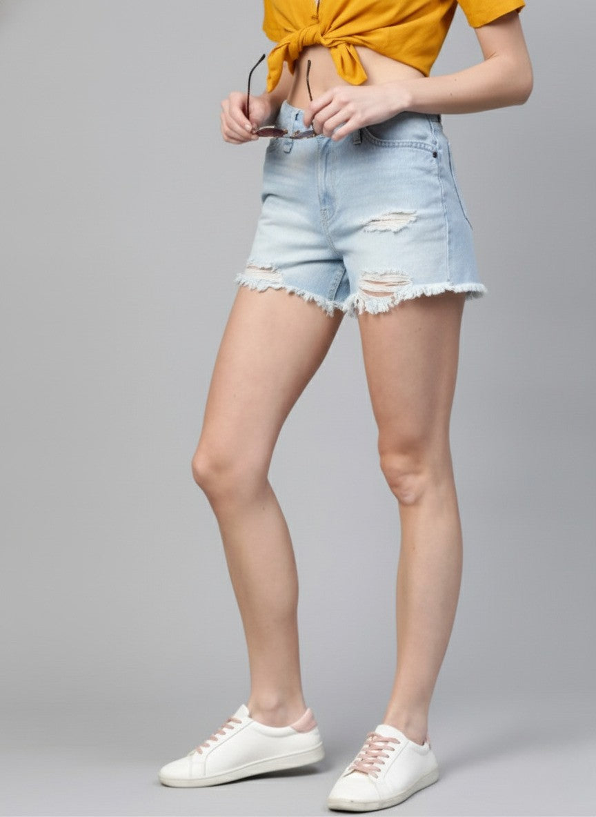Blue Washed Regular Fit Denim Shorts