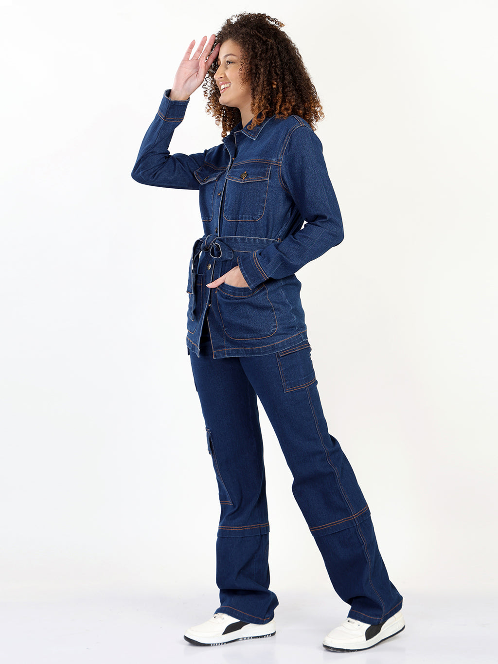 Denim Shacket With Belt & Cargo Jeans