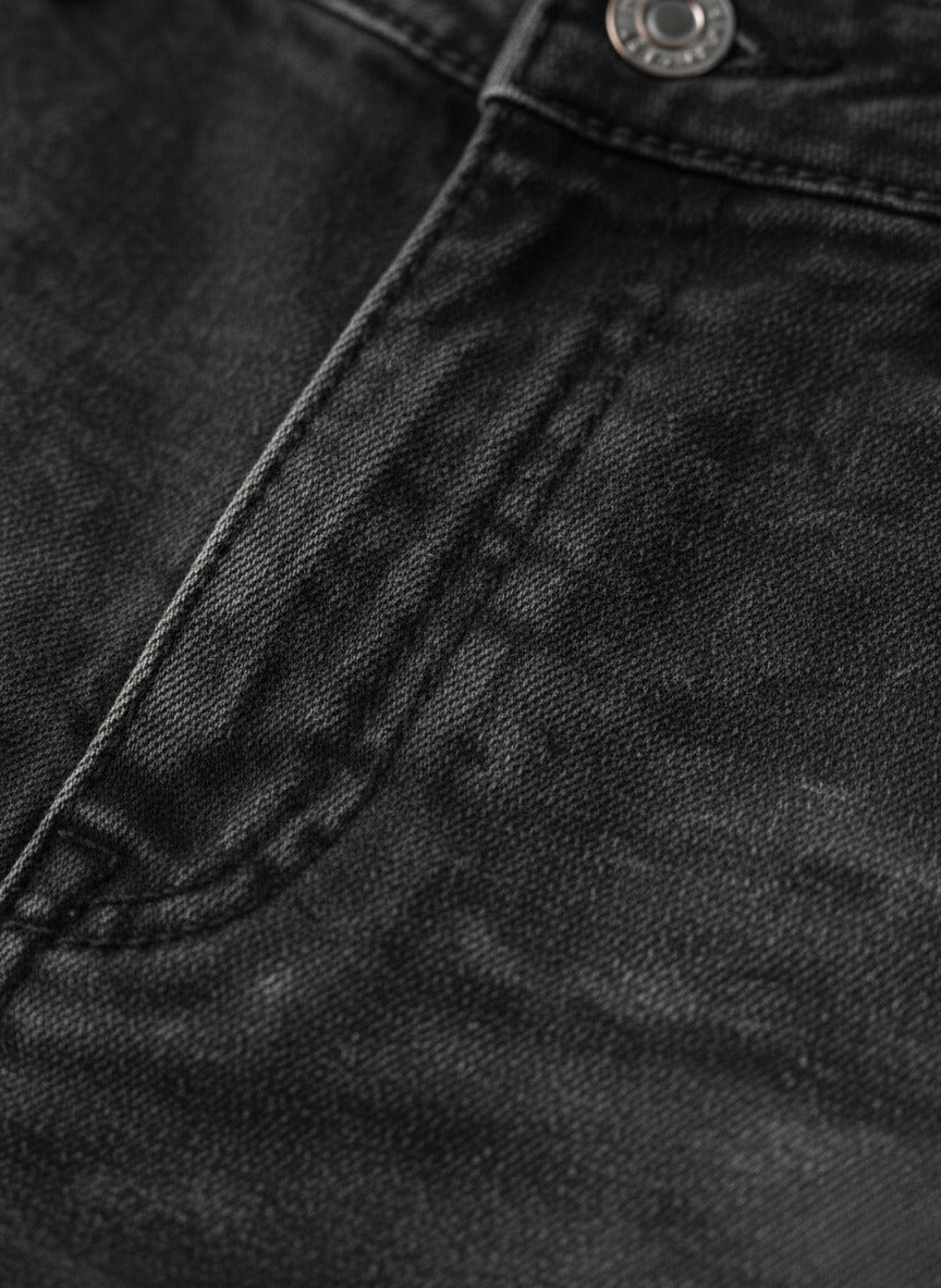 Black Washed Regular Fit Denim Shorts