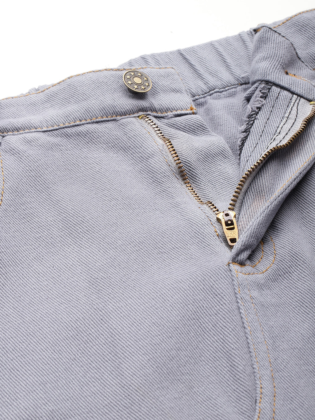 Grey Pure Cotton Denim Straight Maxi Skirt with Front Slit