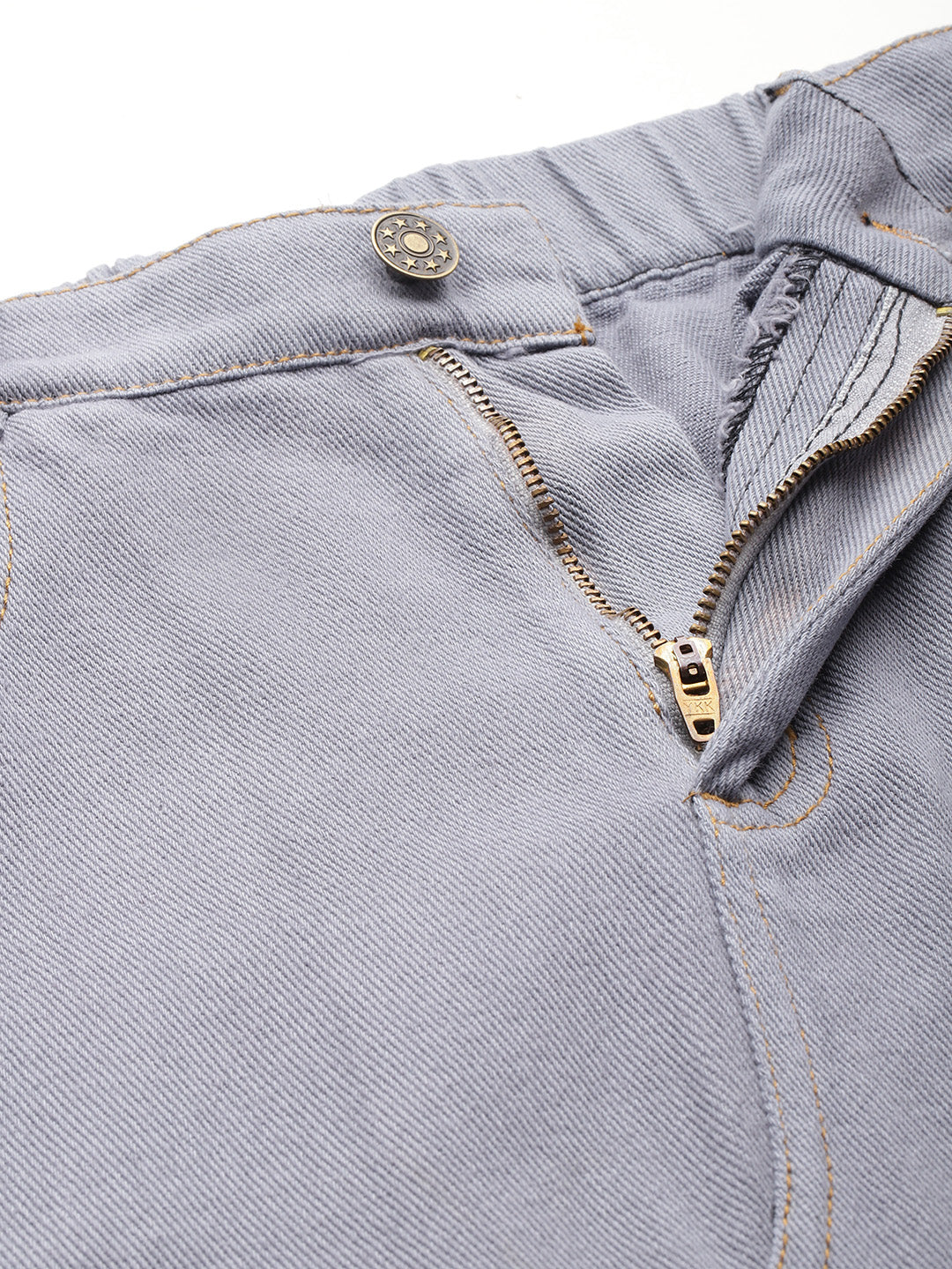 Grey Pure Cotton Denim Straight Maxi Skirt with Front Slit