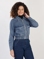 Spread Collar Washed Denim Jacket