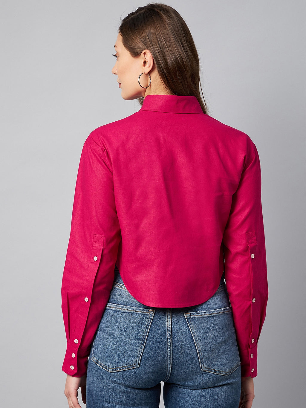 Spread Collar Cotton Crop Casual Shirt