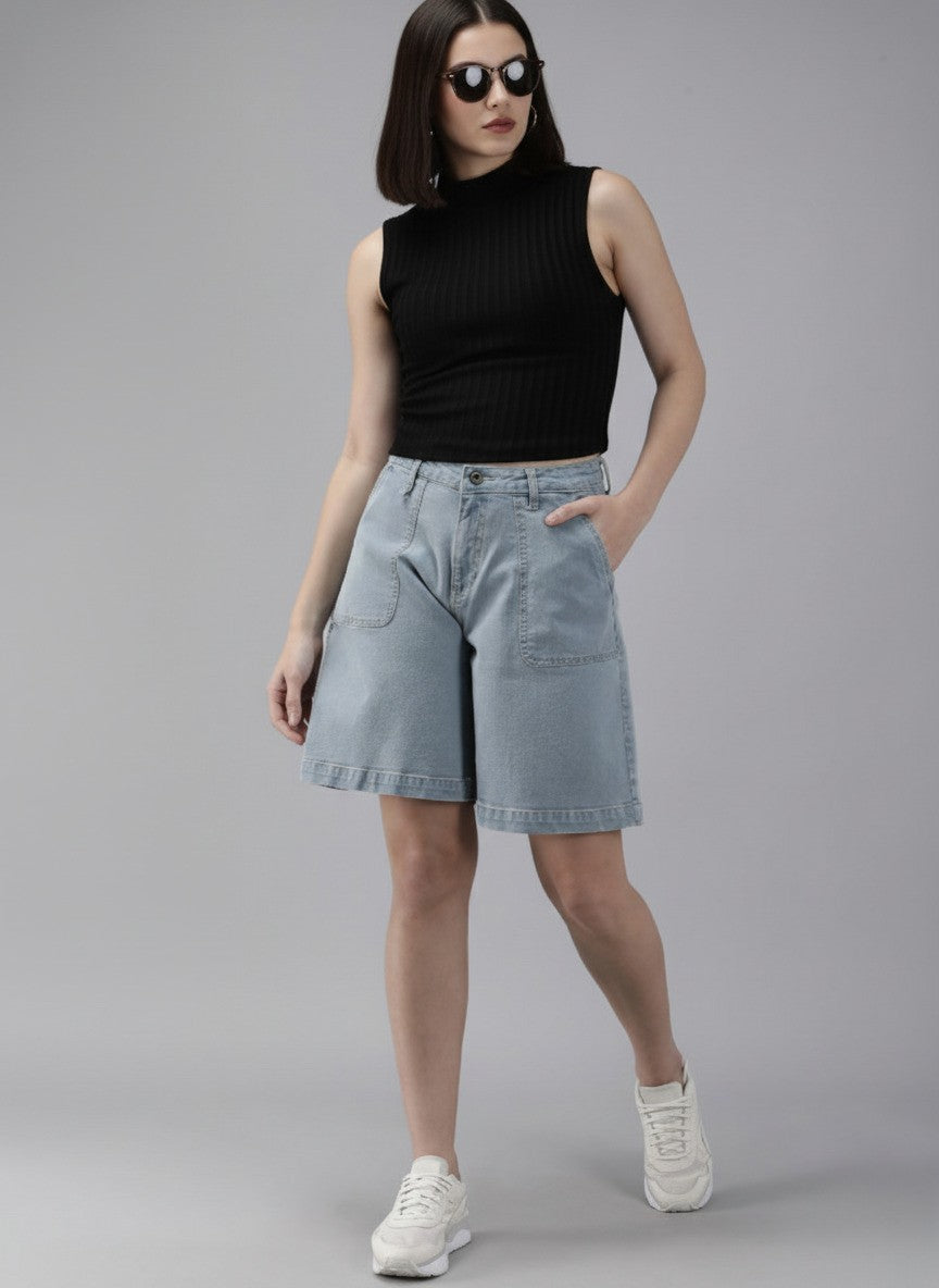 Women Grey Denim Shorts