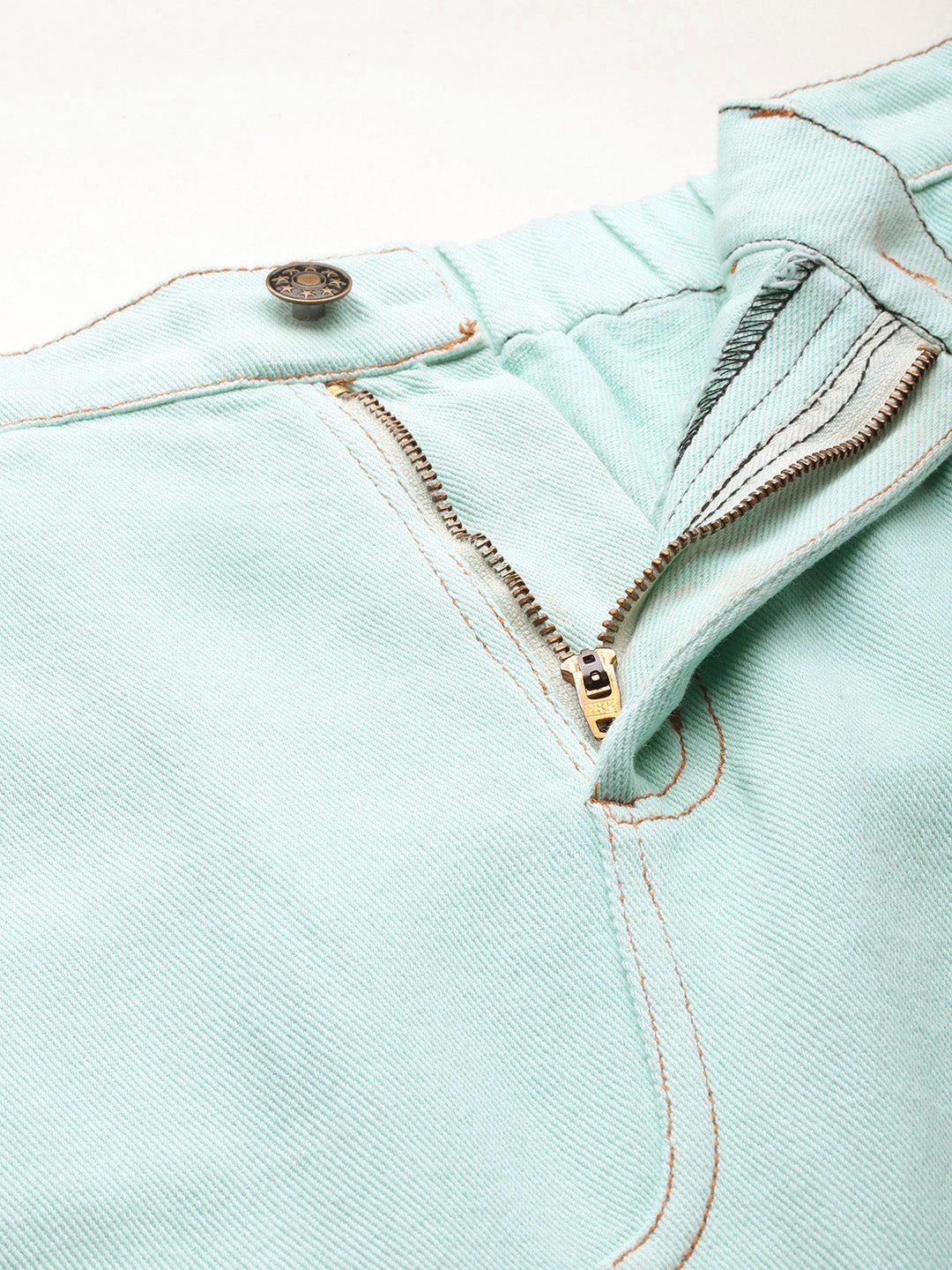 Pure Cotton Green Denim Straight Maxi Skirt with Front Slit