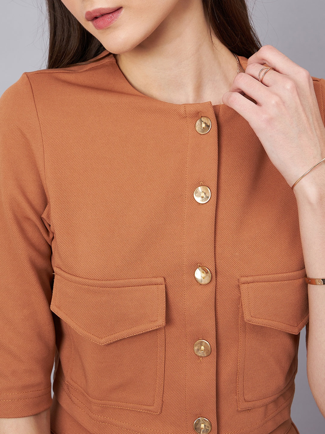 Brown Round Neck Crop Top With Trouser