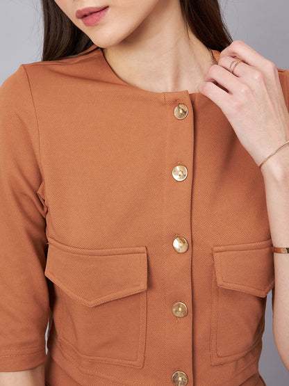 Brown Round Neck Crop Top With Trouser