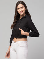 Hooded Cropped Open Front Jacket