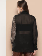 Women Animal Printed Semi Sheer Casual Shirt