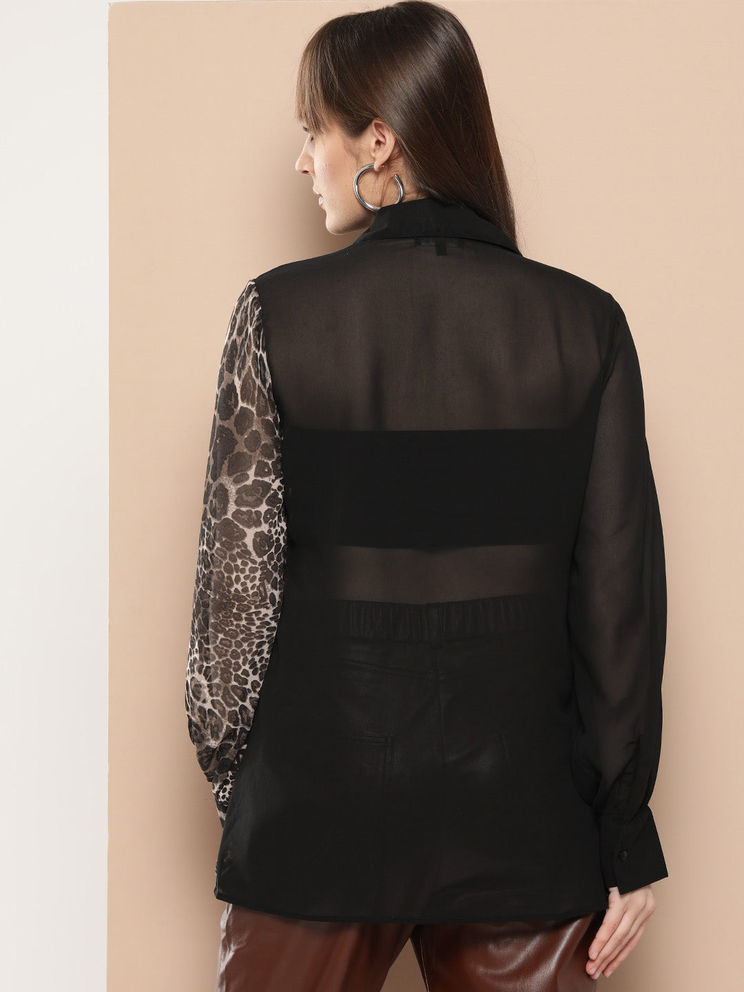Women Animal Printed Semi Sheer Casual Shirt