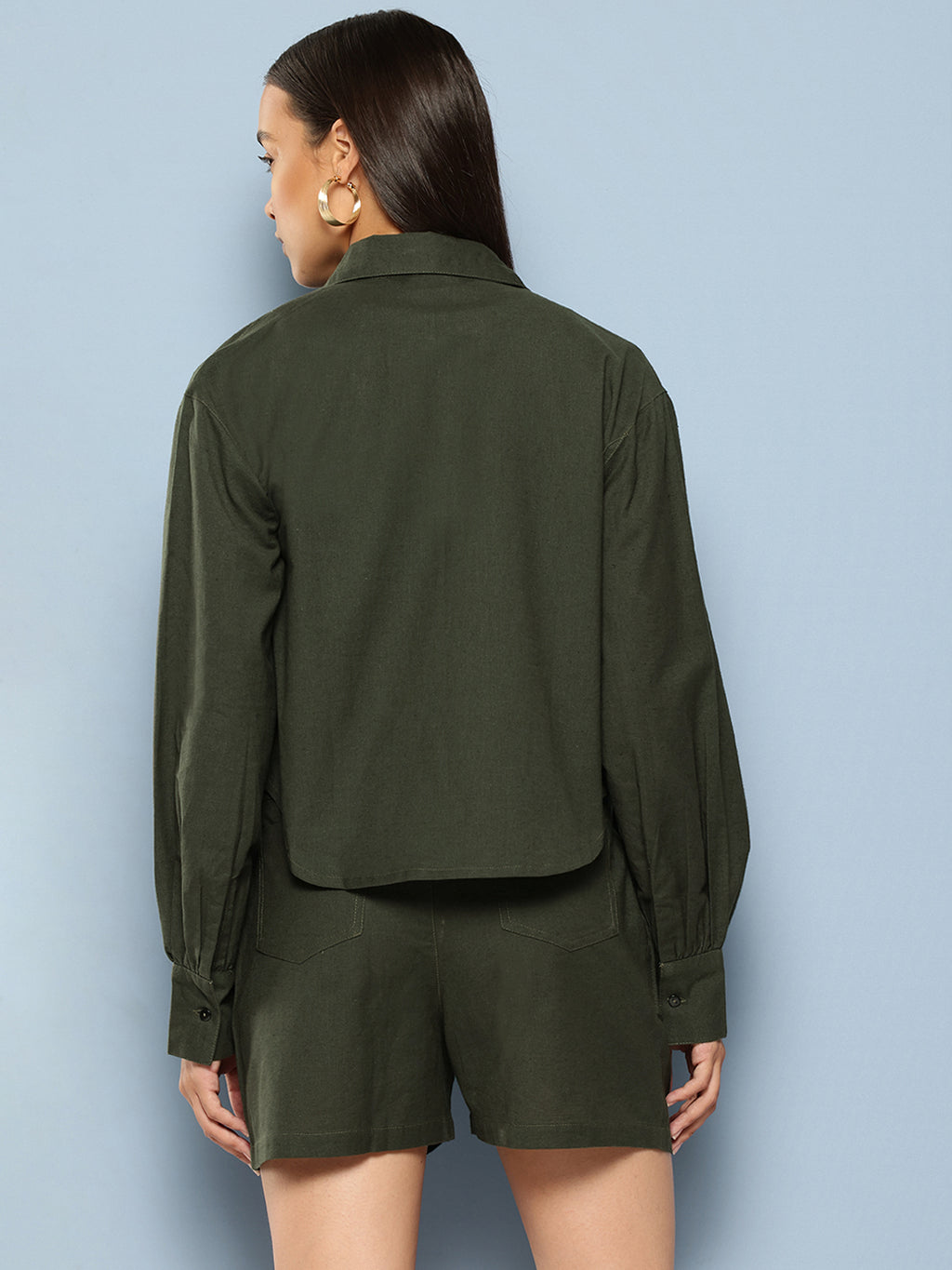 Green Pure Cotton Shirt With Shorts