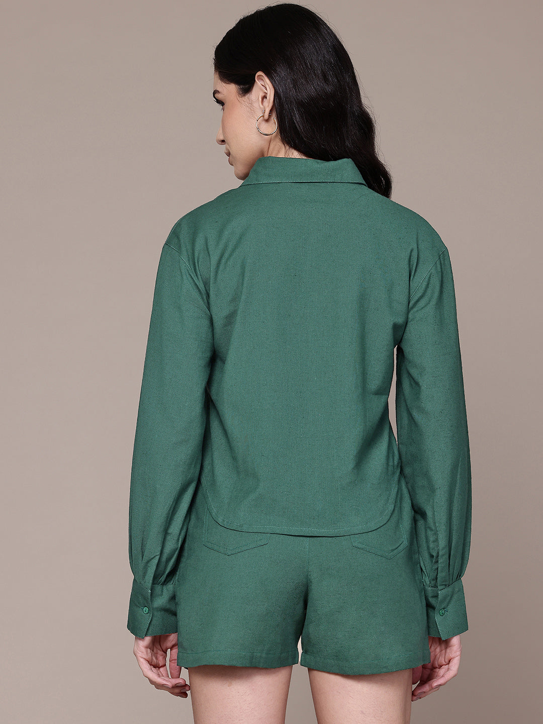 Green Pure Cotton Shirt with Shorts