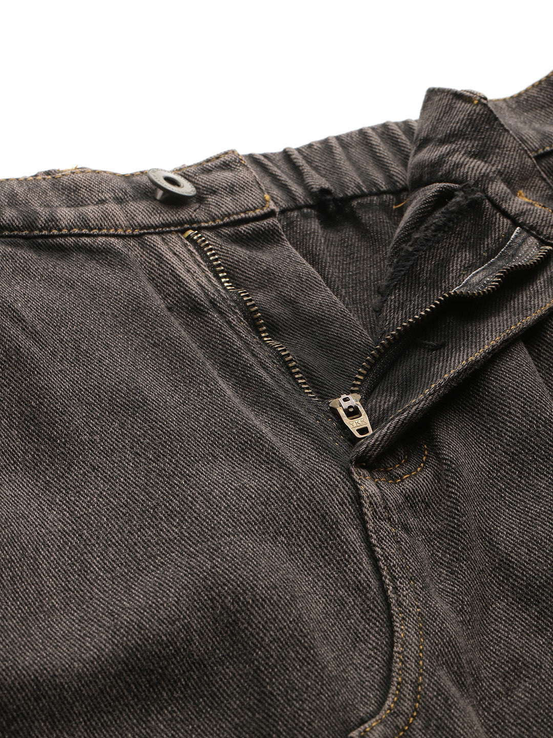 Washed Pure Cotton Denim Straight Midi Skirt with Front Slit