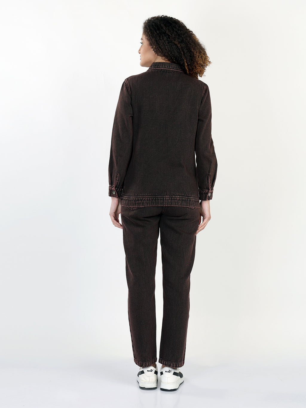 Brown Denim Shirt & Tapered Jeans Set