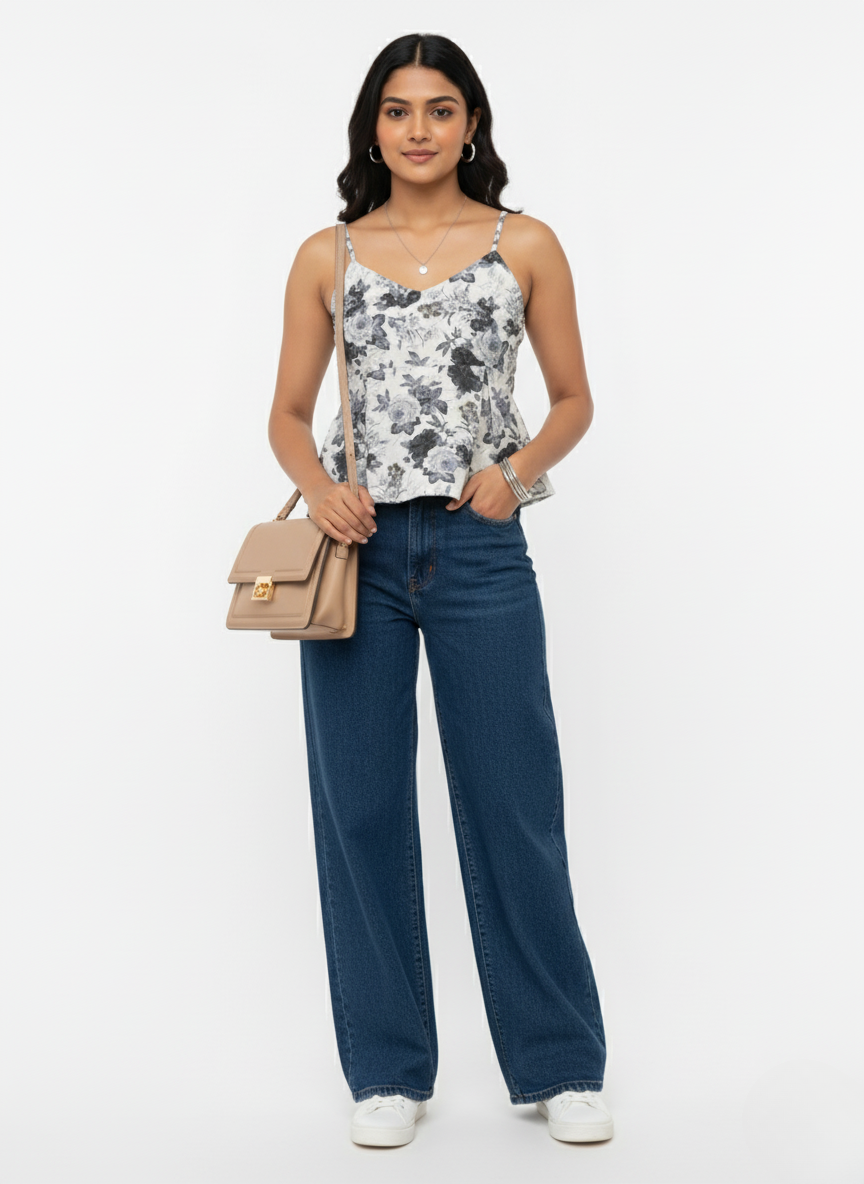 Floral print peplum tunic top