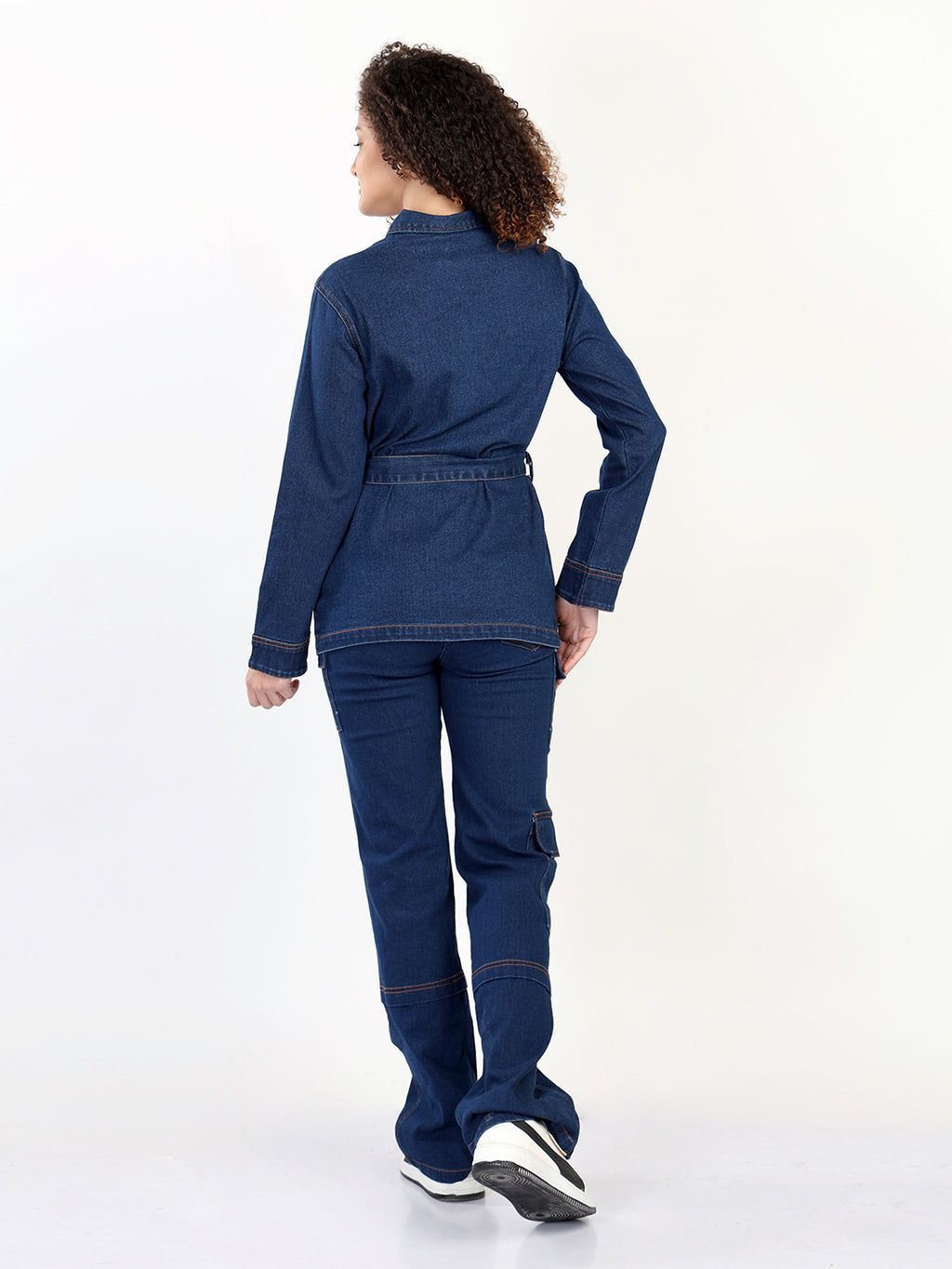 Denim Shacket With Belt & Cargo Jeans