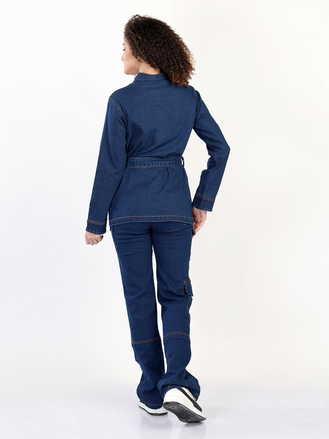 Denim Shacket With Belt & Cargo Jeans
