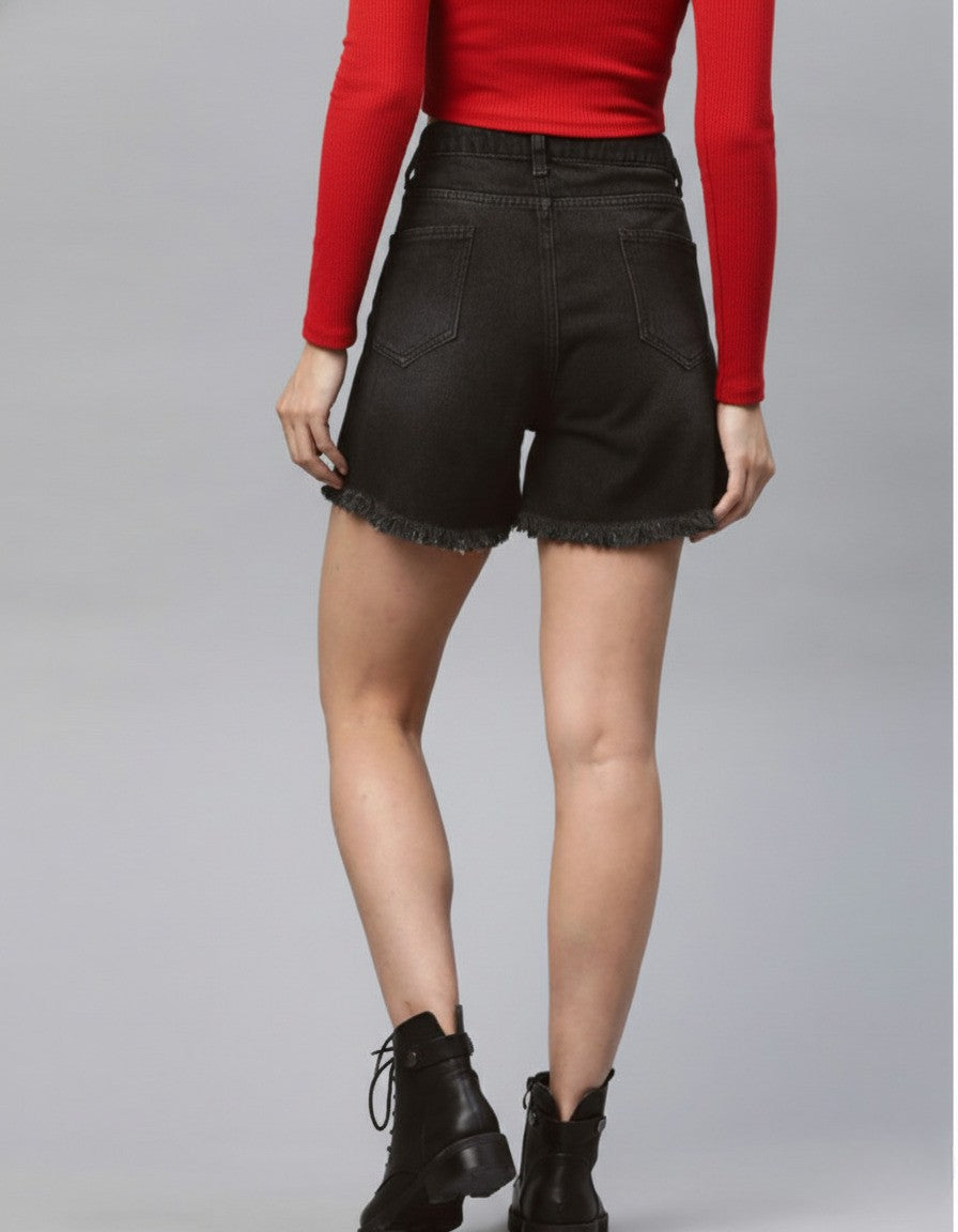 Charcoal Grey Loose Fit High-Rise Denim Shorts