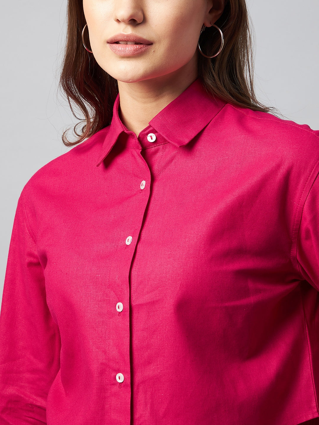 Spread Collar Cotton Crop Casual Shirt