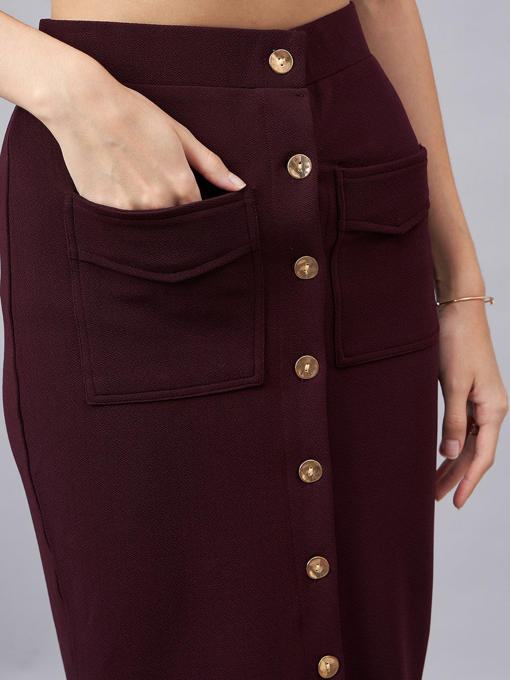 Maroon Crop Blazer With Button Detail Skirt