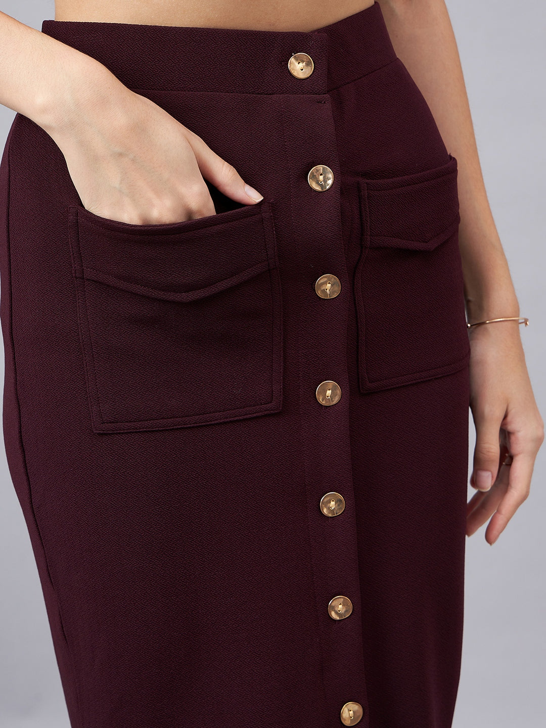 Maroon Crop Blazer With Button Detail Skirt