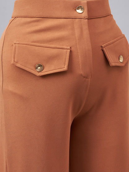 Brown Round Neck Crop Top With Trouser