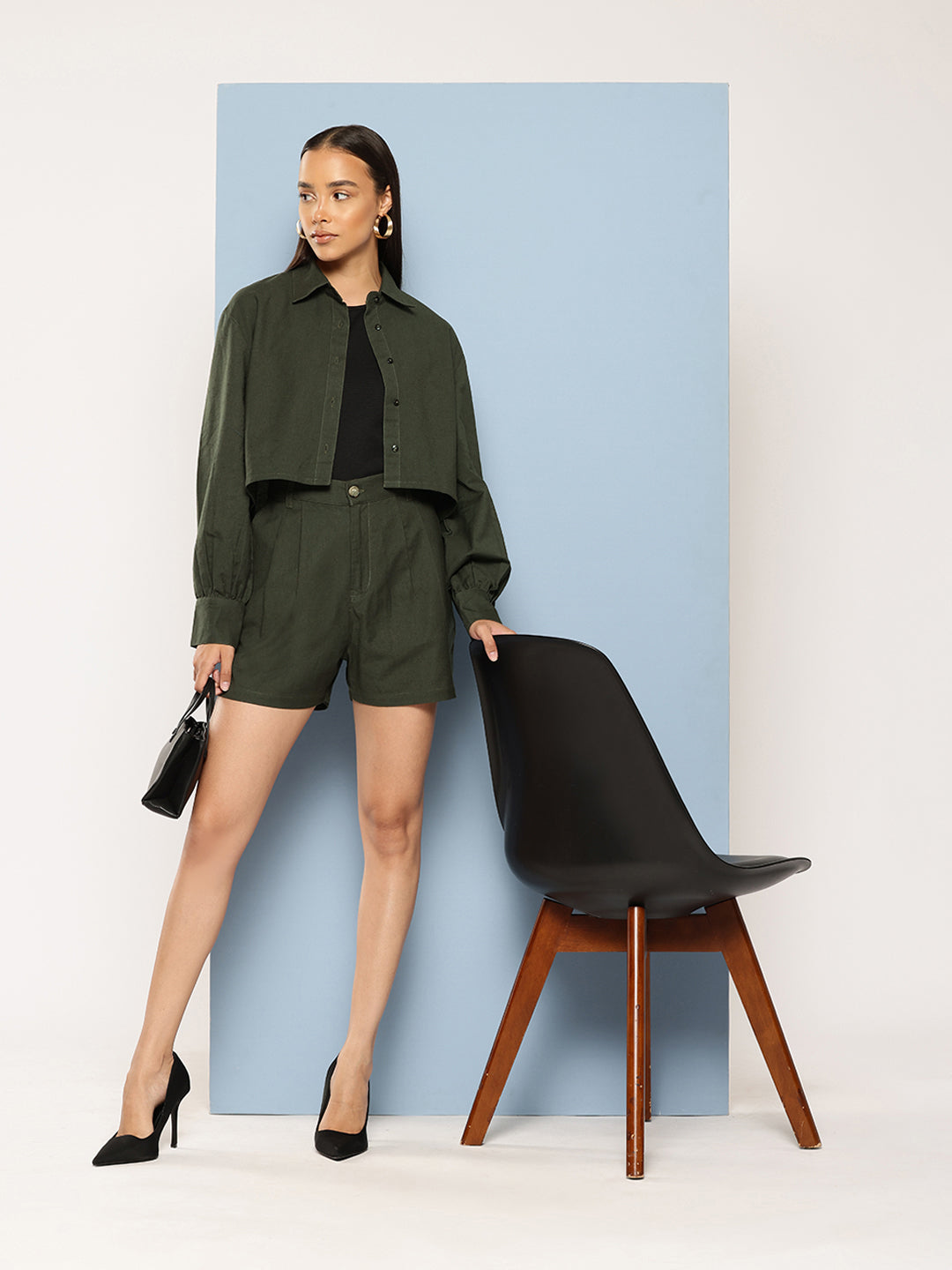 Green Pure Cotton Shirt With Shorts