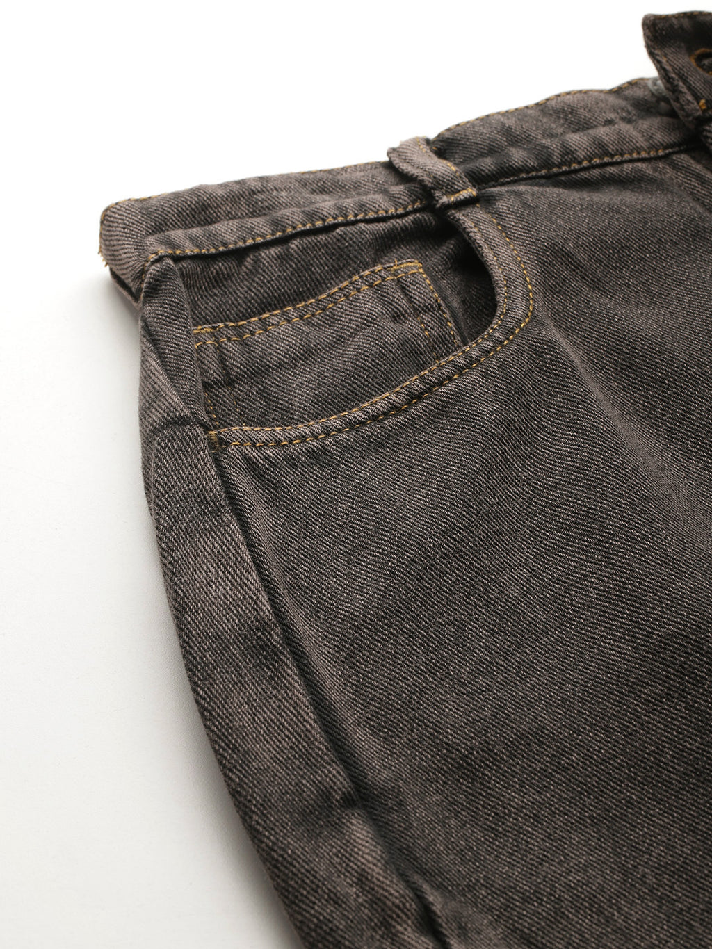 Washed Pure Cotton Denim Straight Midi Skirt with Front Slit