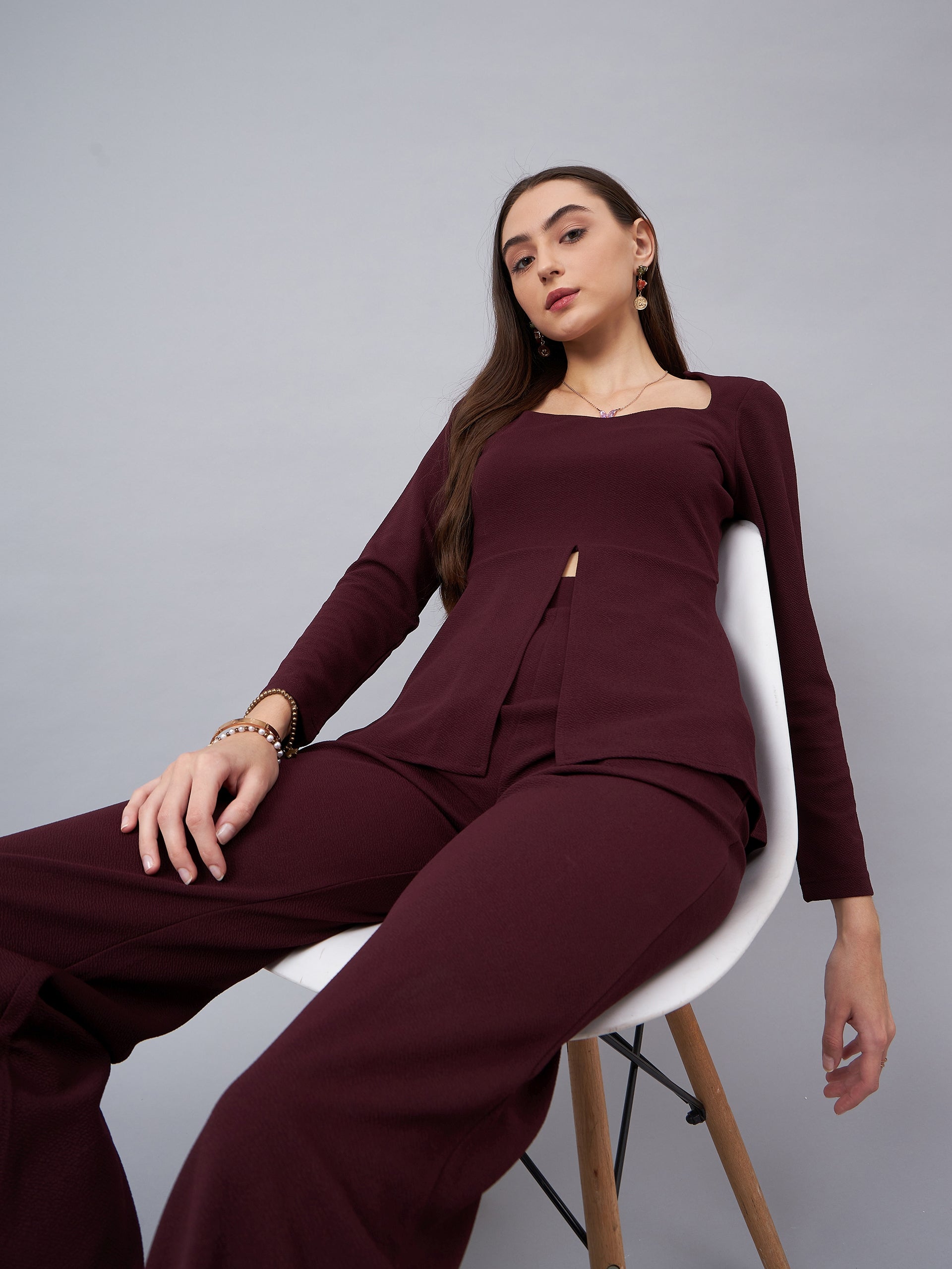 Sweetheart Neck Peplum Top With Flared Trousers