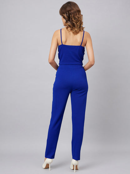 Sleeveless Crop Top With Shawl Neck Jacket & Trousers