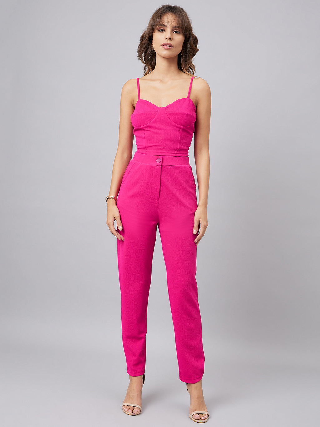 Sweetheart Neck Top & Notched Lapel-Collar Blazer With Trousers