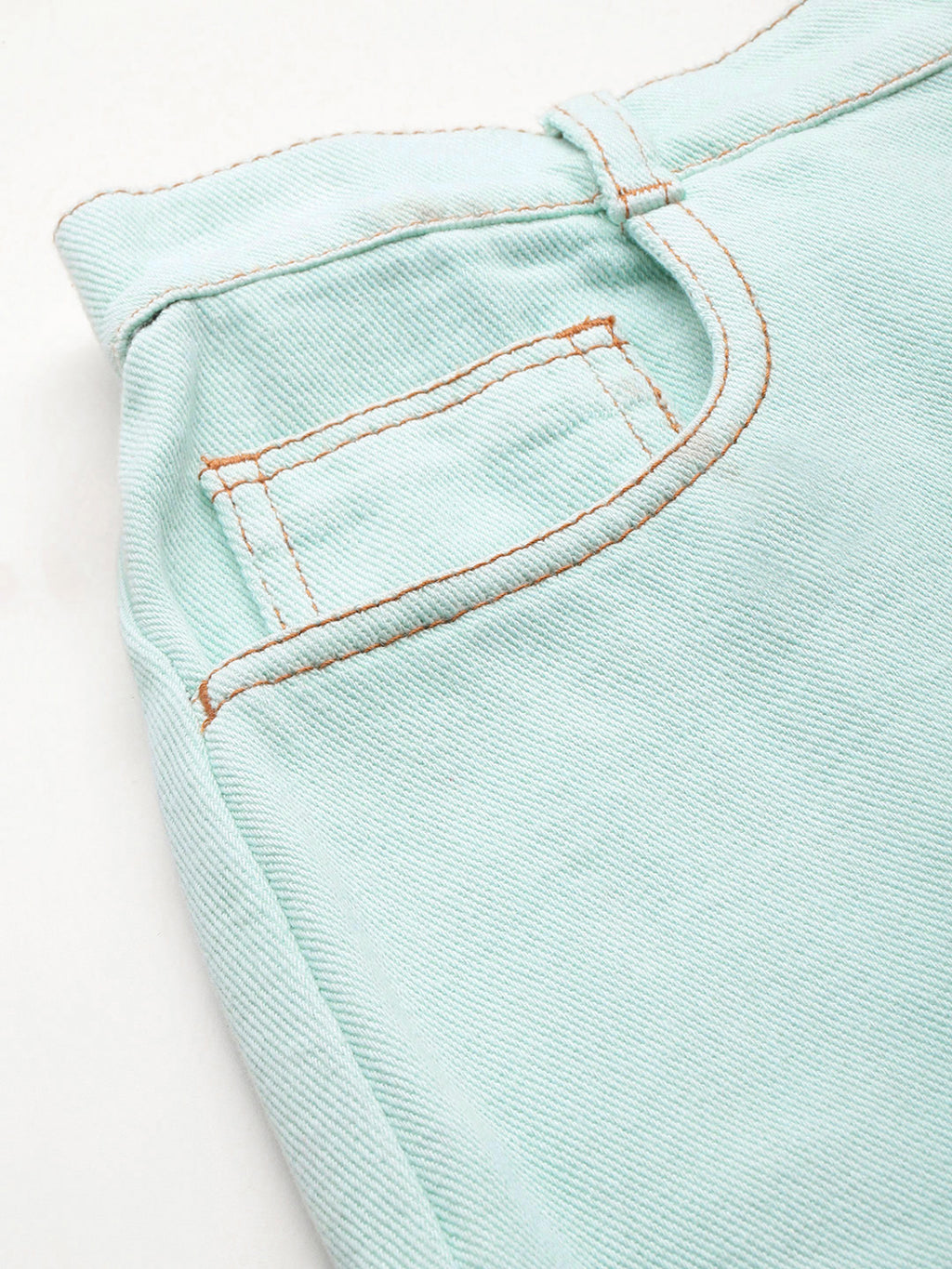 Pure Cotton Green Denim Straight Maxi Skirt with Front Slit