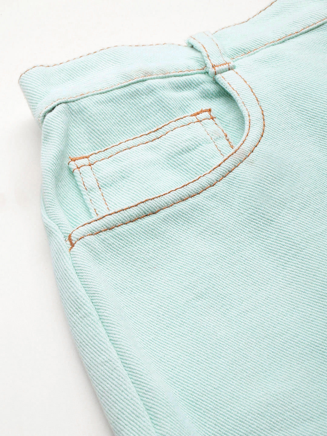 Pure Cotton Green Denim Straight Maxi Skirt with Front Slit