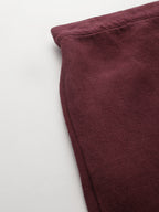 Maroon Denim Midi A-Line Skirt