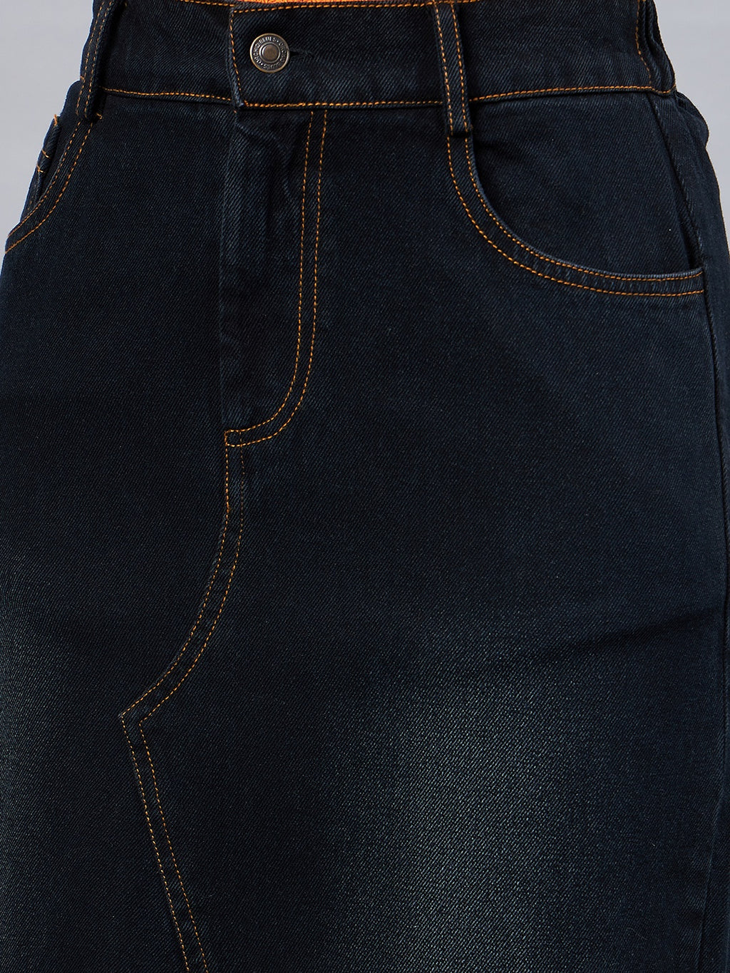 Black Front Slit Denim Straight Skirt