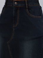 Black Front Slit Denim Straight Skirt