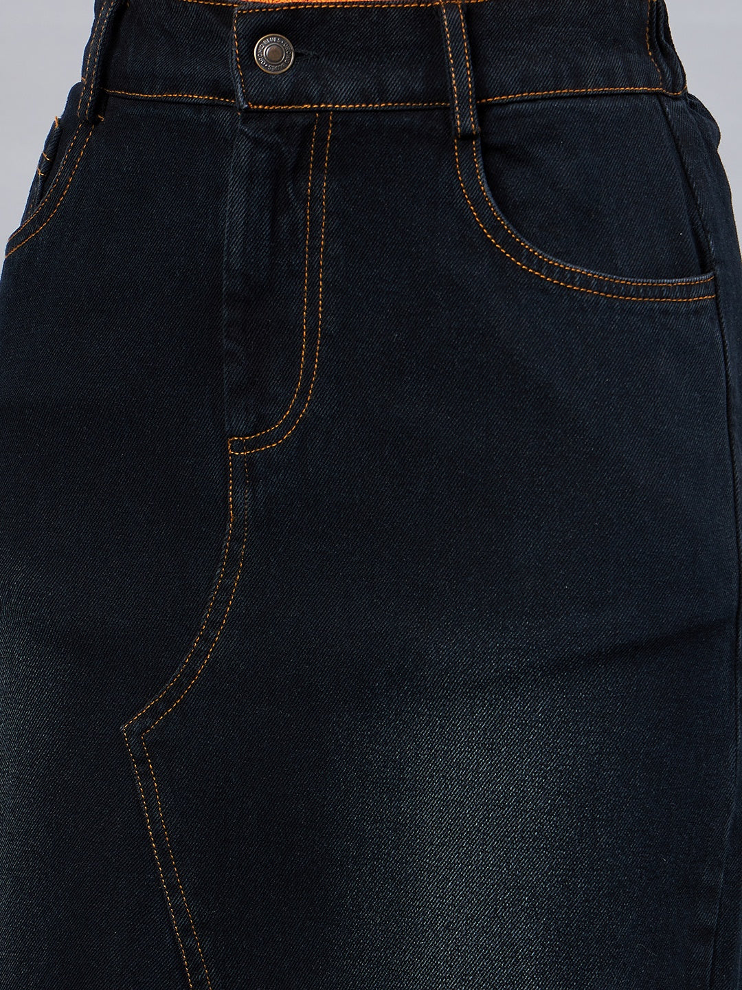 Black Front Slit Denim Straight Skirt