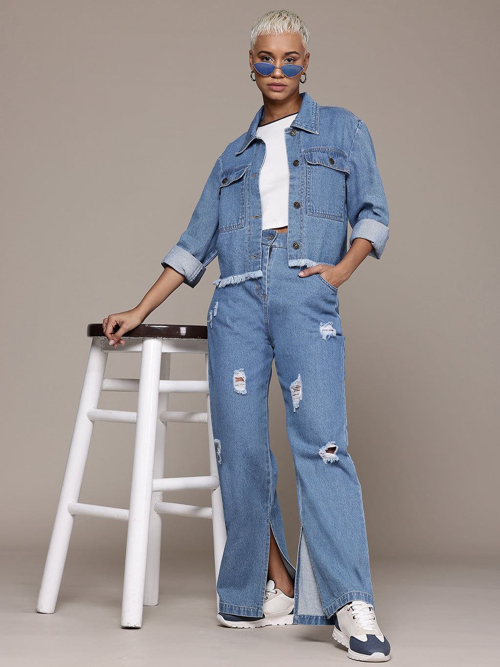 Denim Shirt With Distressed Jeans