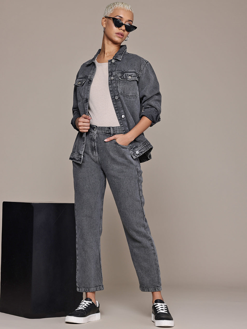 Pure Cotton Denim Shirt With Jeans