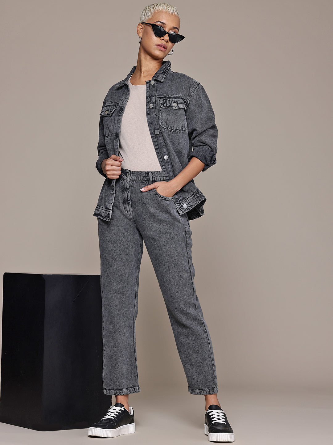 Pure Cotton Denim Shirt With Jeans