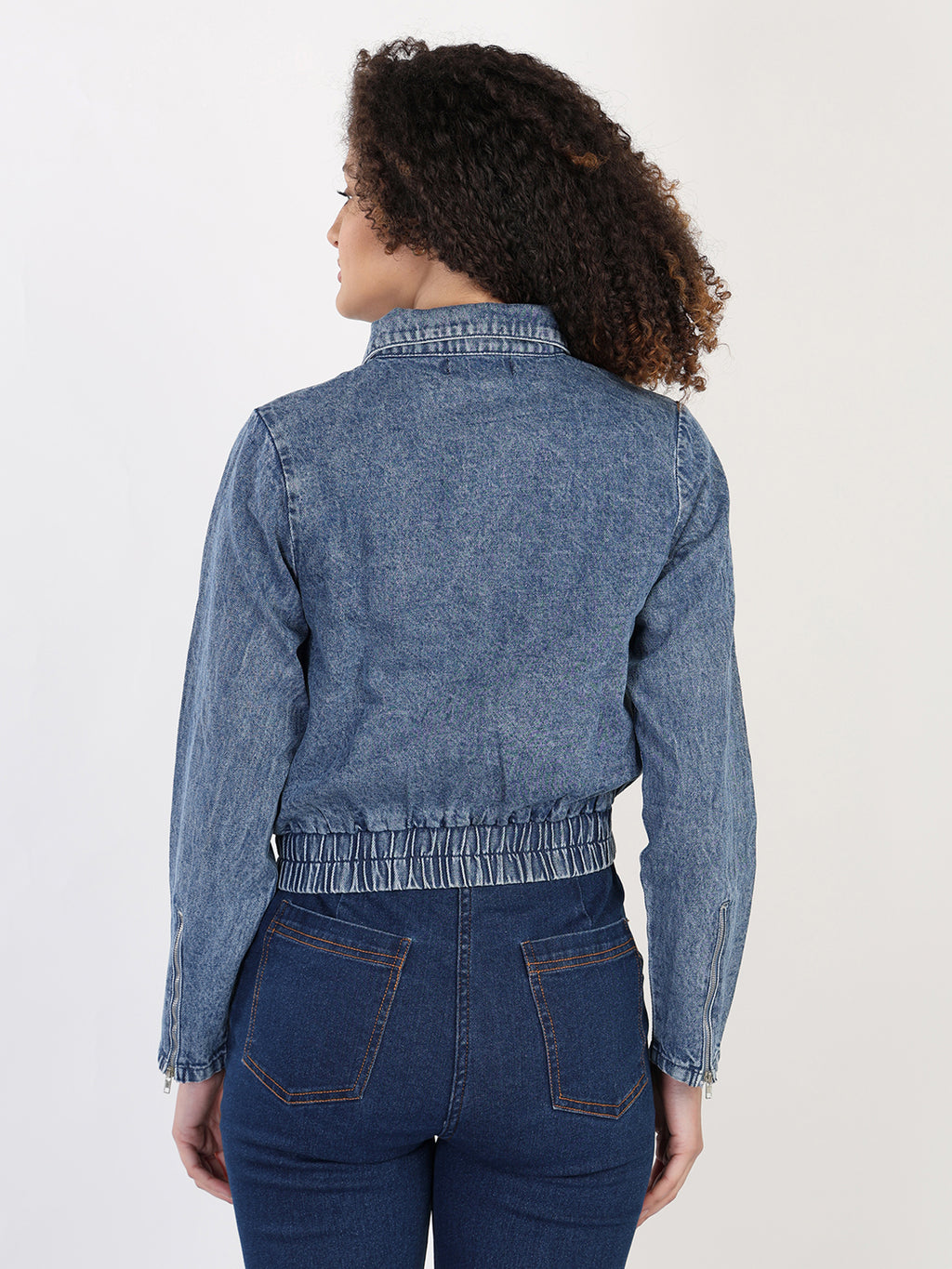 Spread Collar Washed Denim Jacket