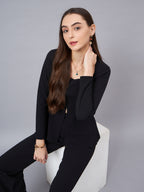 Black Sweetheart Neck Peplum Top With Flared Trousers