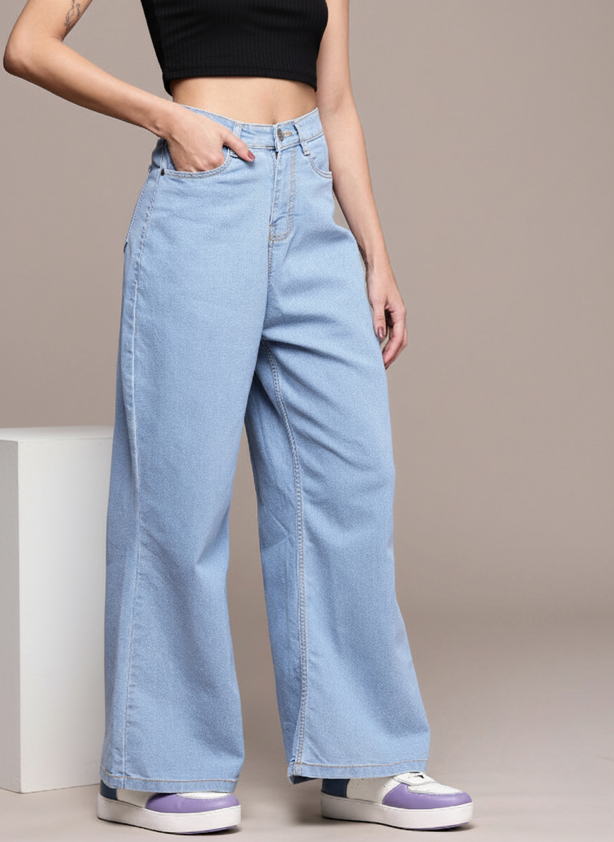 Women Wide Leg Light Fade Jeans