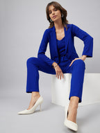 Sleeveless Crop Top With Shawl Neck Jacket & Trousers