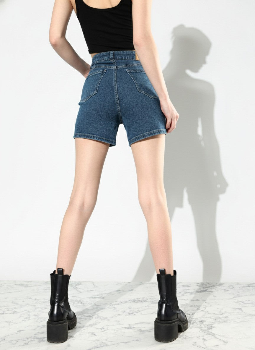 Indigo Blue College Cool Vacay Attire Denim Shorts