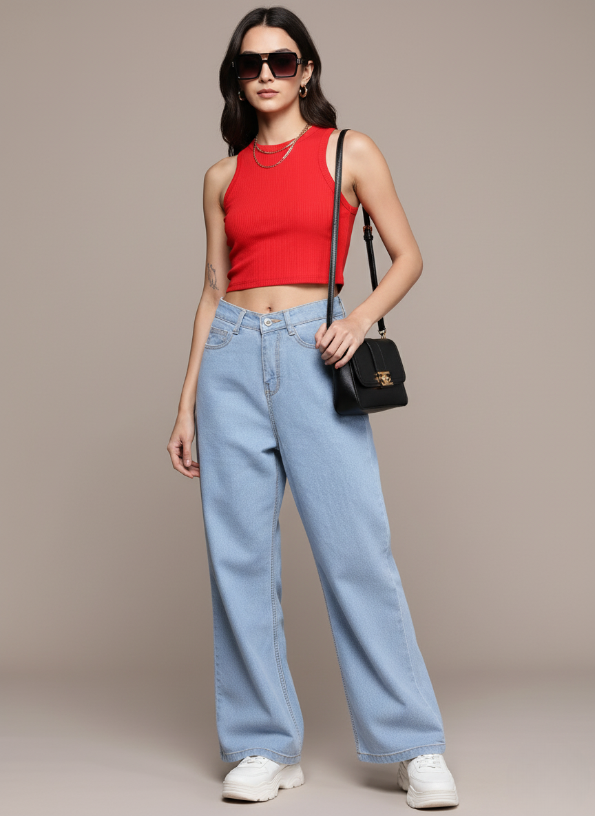 Women Wide Leg Light Fade Jeans