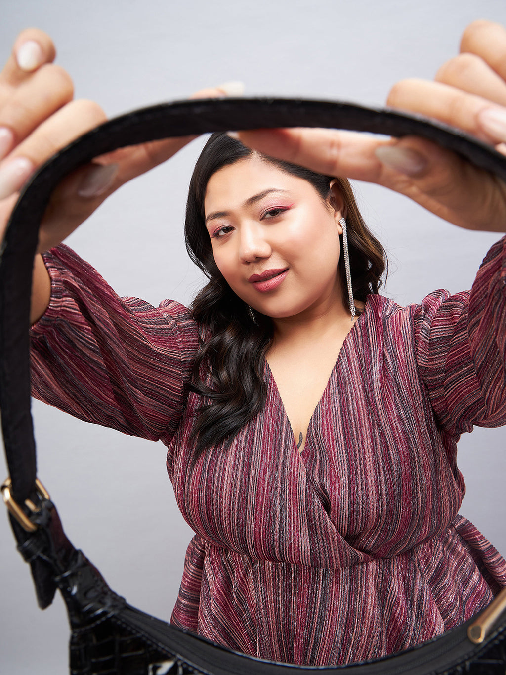 Plus Size Striped Puff Sleeve Layered Top