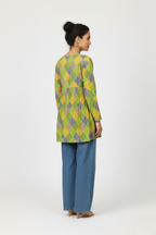 Printed A Line Flared Bandhani print Kurti with Long Sleeves.