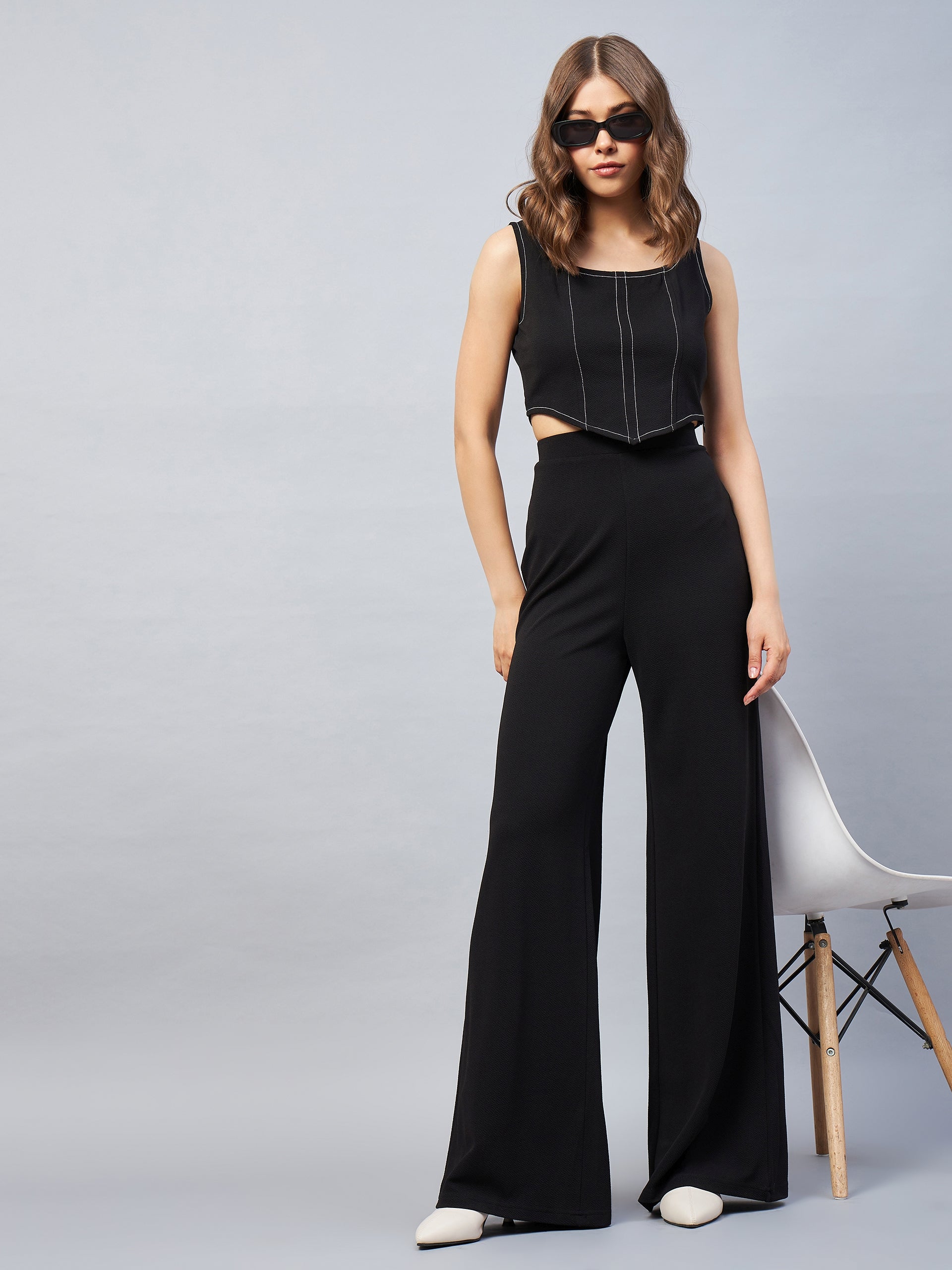 Sleeveless Corset Top With Flared Trousers